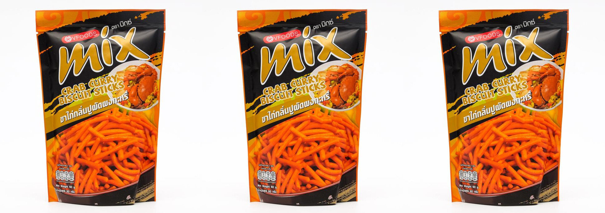 VFOODS Палочки хрустящие MIX со вкусом карри и краба, 60 г, 3 уп