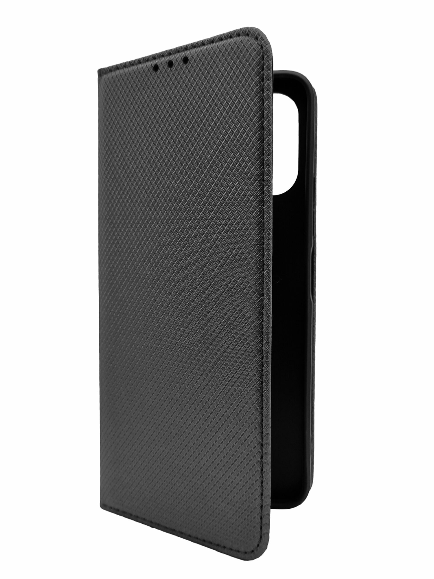 Чехол на Xiaomi Redmi 12C (Ксиоми Редми 12С) черный книжка плетёнка с функцией подставки отделением для пластиковых карт и магнитами Fold Case, Brozo