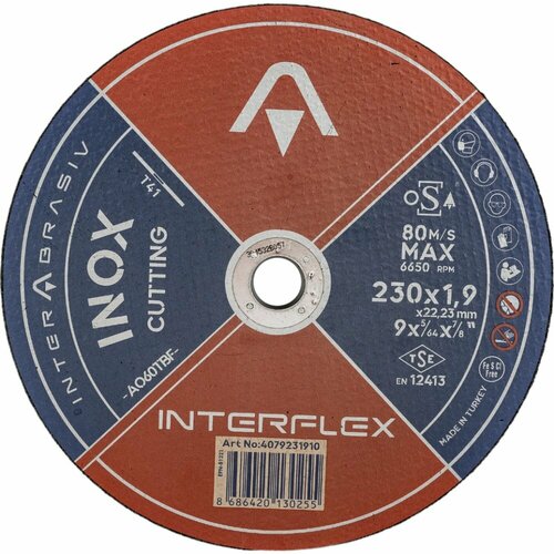Interflex Отрезной круг INOX A060TBF 230x1,9x22мм, Т41, нерж. сталь, металл 4079231910