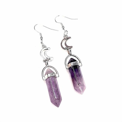 Серьги пусеты  Серьги с кристаллами, кристалл, размер 80 мм, фиолетовый