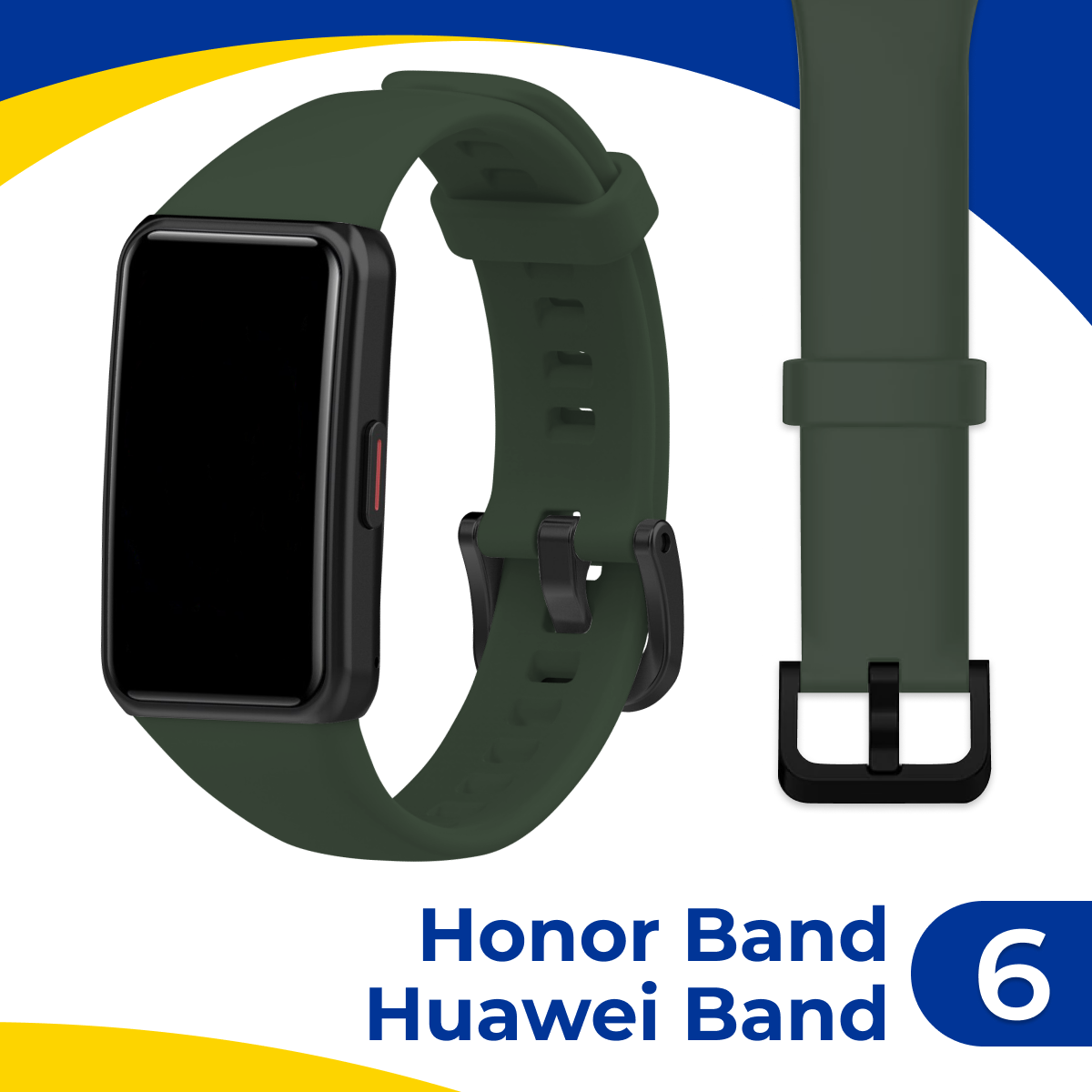 Силиконовый ремешок с застежкой для фитнес-браслета Honor Band 6 и Huawei Band 6 / Браслет на смарт часы Хонор Бэнд 6 и Хуавей Бэнд 6 / Зеленый