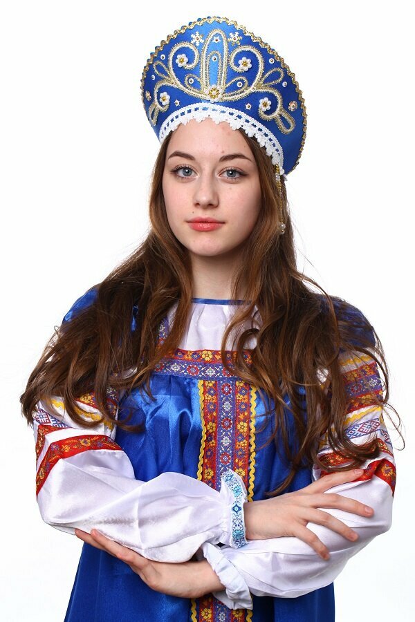 Кокошник Девичий синий в золоте