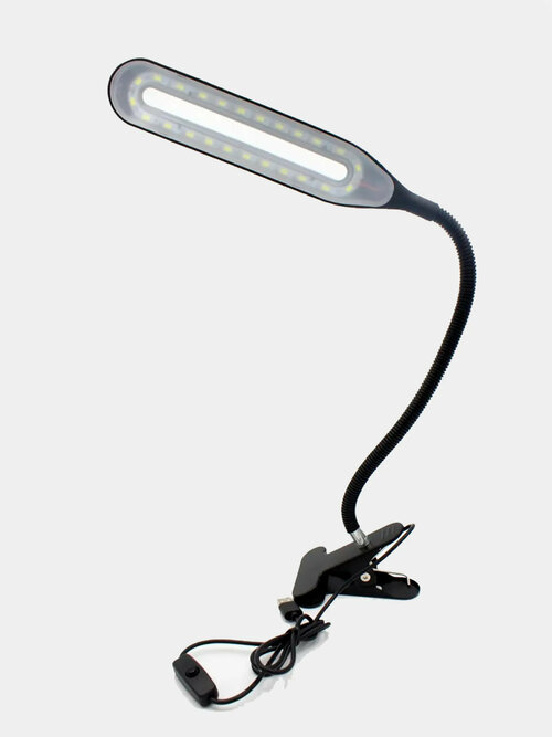 Настольная LED лампа светодиодная на прищепке для косметологов, маникюра и ресниц Цвет Черный