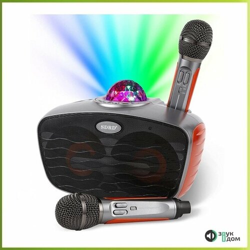 SDRD SD-315 GRAY - bluetooth колонка-караоке с беспроводными микрофонами LED световая активная полусфера 377700₽