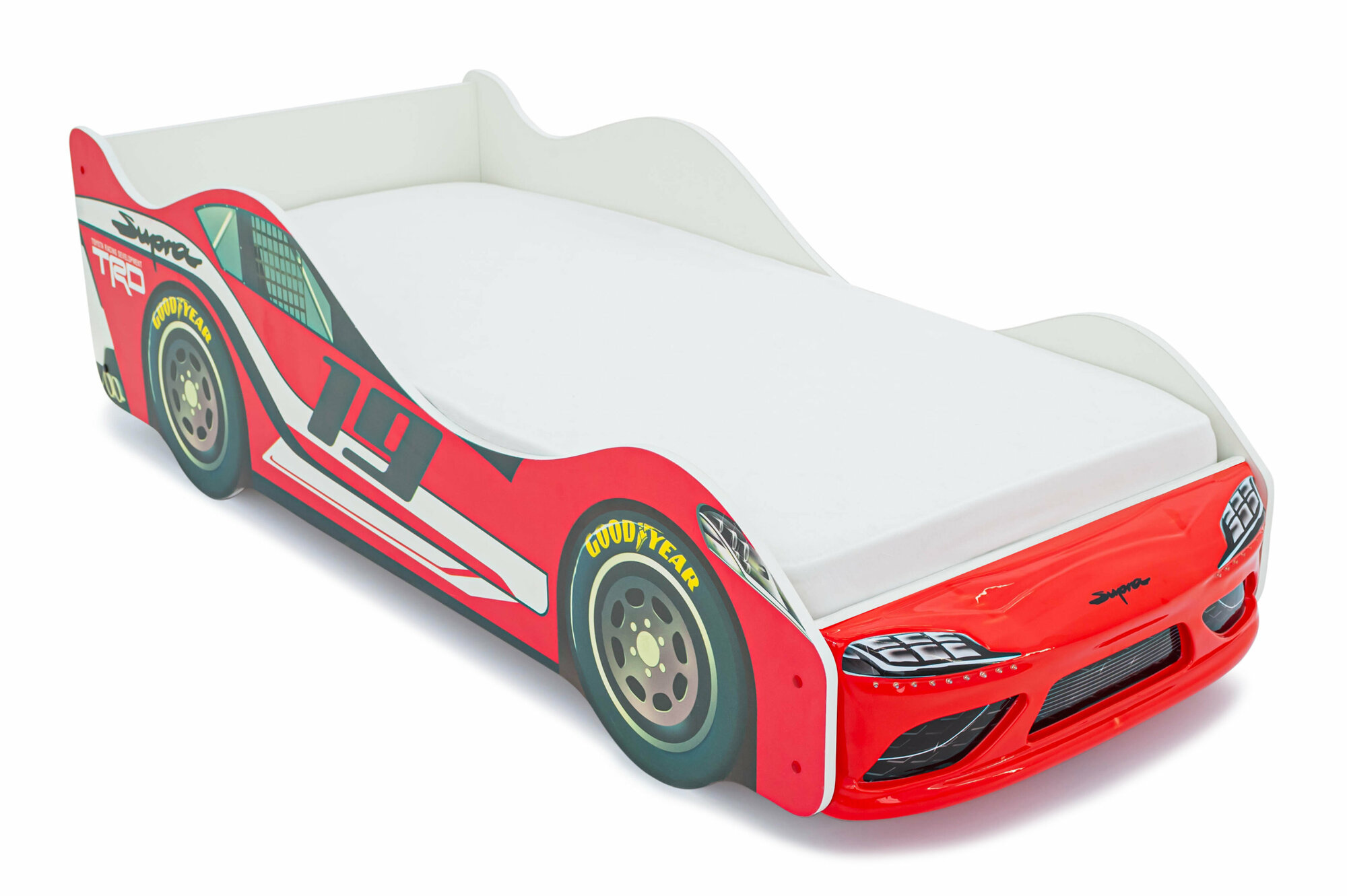 фото Детская кровать машина Супра красная с подсветкой фар и ортопедическим основанием