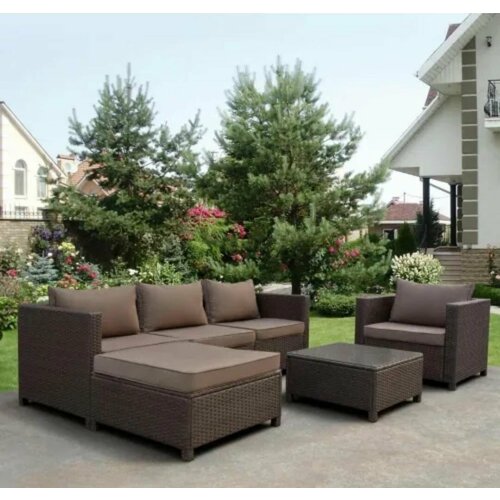 садовая мебель мебель для сада Набор мебели Ницца, искусственный ротанг, коричневый, серый/ Комплект мебели для сада: 3-х местный диван, кресло, пуф, стол