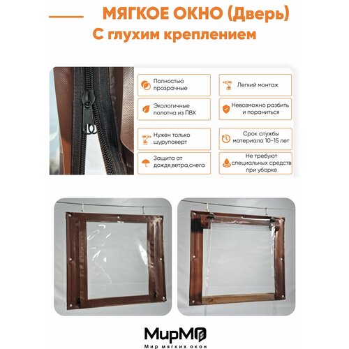 Мягкое окно с молнией (Мягкая дверь) с глухим креплением (Коричневая окантовка) 215х85 см