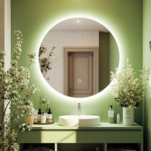 Зеркало круглое MN D40 для ванной с нейтральной LED-подсветкой, сенсорная кнопка