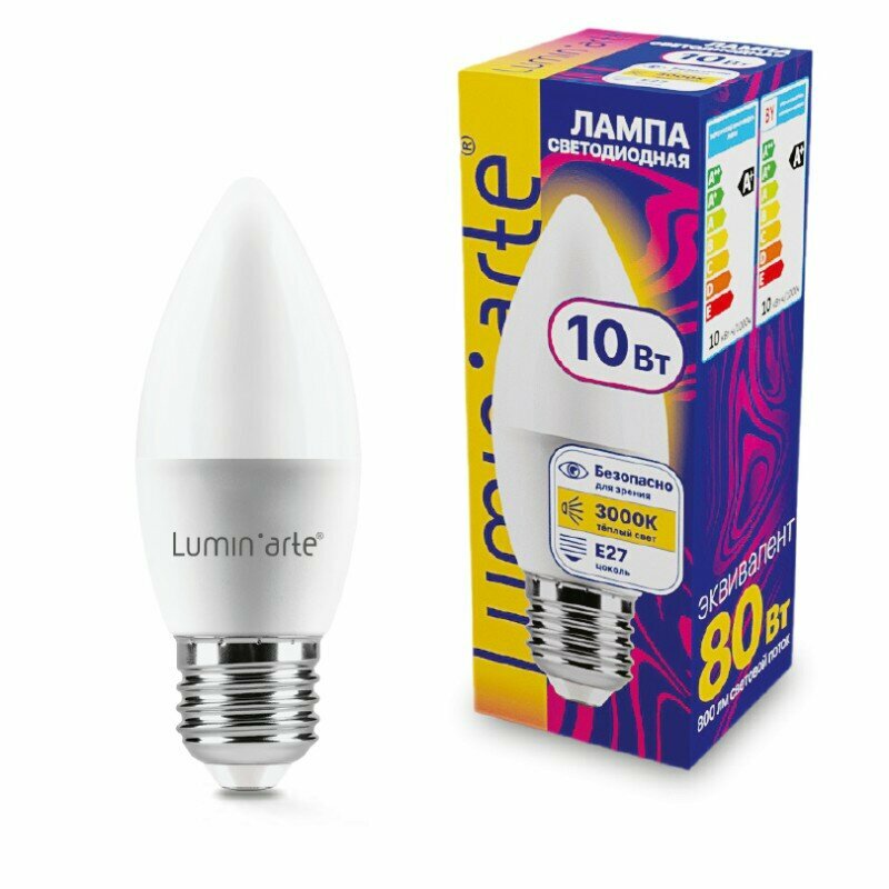фото Светодиодная лампа LUMINARTE LSTD-C37-10W3KE27 10Вт 3000K E27, цена за 1 шт.