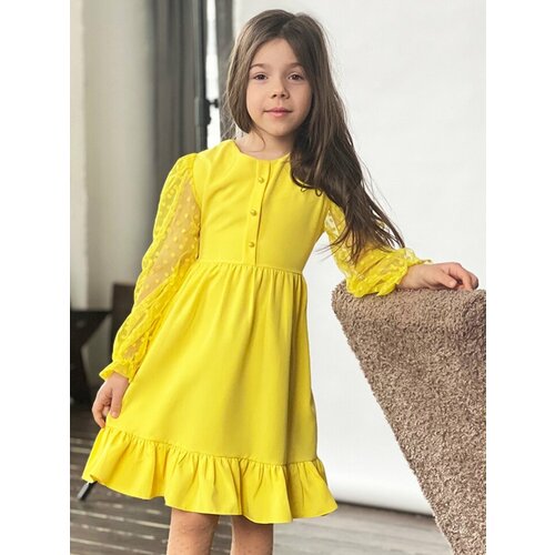 Платье Бушон, размер 104-110, желтый платье бушон размер 104 110 желтый фиолетовый