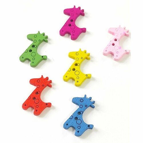 Пуговицы для рукоделия 7 шт. 20*24 мм. разноцветные жирафы. Декоративные, деревянные, детские. Набор пуговиц для творчества