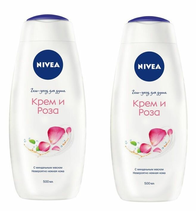 Nivea Гeль-уход для душа Крем и Роза, 500 мл, 2 шт