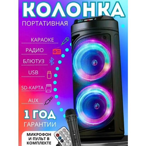 Беспроводная акустическая система ZQS 6212 - Колонка с микрофоном / Портативная колонка с Bluetooth / Караоке станция / Динамик большой / Светомузыка