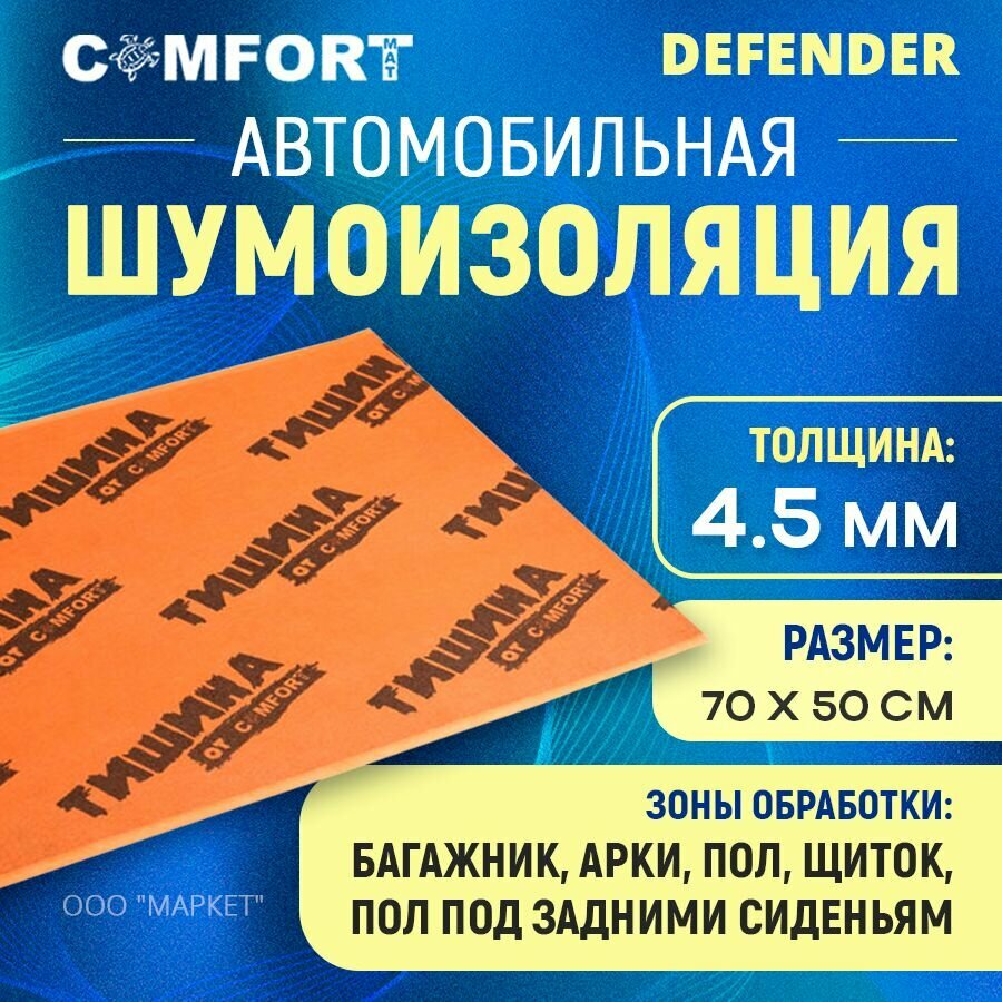 Шумоизоляция Comfort mat Тишина Defender 70см х 50см