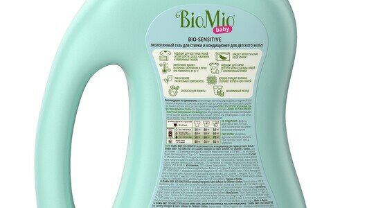 Экологичный гипоаллергенный гель и кондиционер для стирки детского белья 2 в 1 BioMio Baby Bio-Sensitive, концентрат, 1 л - фото №5