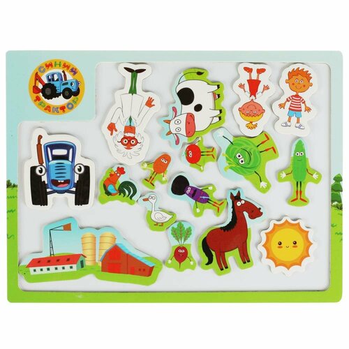 Магнитная доска для рисования Синий трактор На ферме с вкладышами-пазлами Буратино 529₽