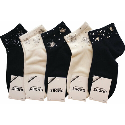 фото Носки dmd носки со стразами, 70 den, 5 пар, размер 36-40, белый, черный