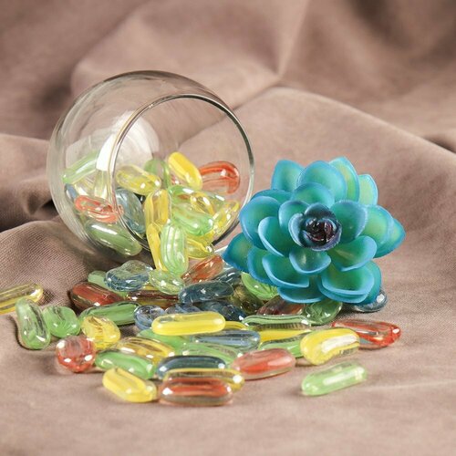 Декоративные стеклянные камни 340 грамм для украшения аквариума, цветочных горшков камешки марблс желтые стеклянные шарики 16мм