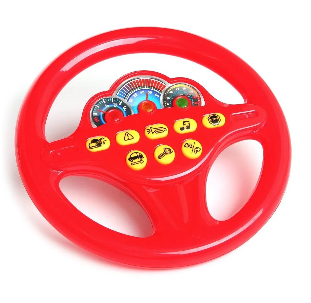 Развивающая музыкальная игрушка для детей руль "Я тоже рулю" (красный), на блистере, свет, звук, PLAY SMART 7039