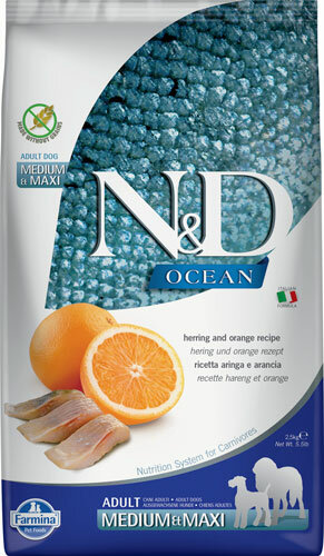 Фармина 36483 N&D OCEAN Adult Medium & Maxi корм беззерновой для собак средних и крупных пород Сельдь с апельсином 2,5кг
