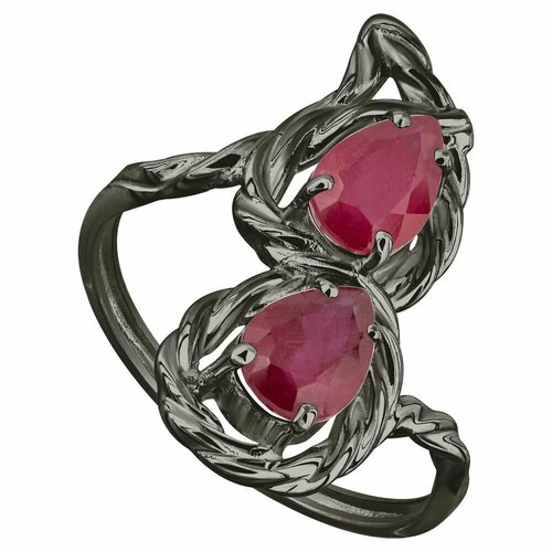 серебряное кольцо дана с рубином и фианитами родий Кольцо Lazurit Online, серебро, 925 проба, родирование, рубин, размер 16