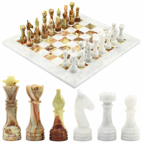 Шахматы Премиум 37*37 см из белого мрамора и зелёного оникса шахматы завоеватель премиум