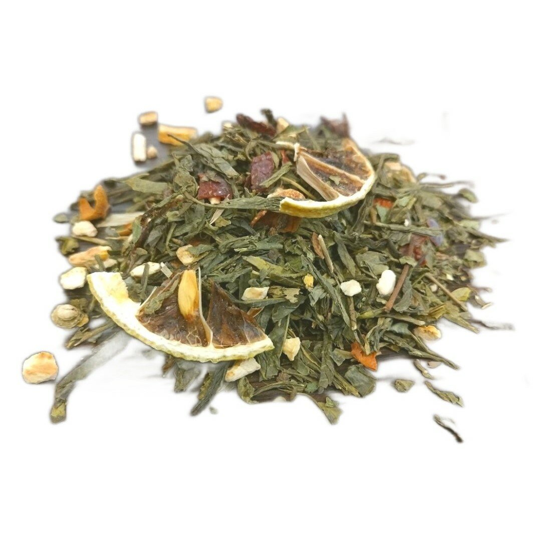 FRESH LIME. Китайский элитный чай Сенча с добавлением цедры лимона, шиповника, долек лимона, листочков мяты с ароматом лайма 50 гр