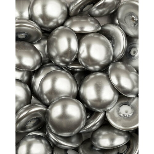 Стеклянные чешские бусины кабошон полупросверленный с жемчужным покрытием, Glass Pearl Cabochons, 14 мм, цвет Shiny Light Grey, 5 шт.
