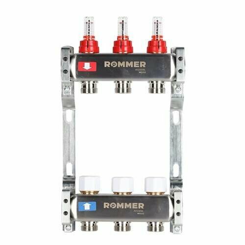 Коллекторная группа для теплого пола ROMMER RMS1200 - 1" на 3 контура 3/4" EK