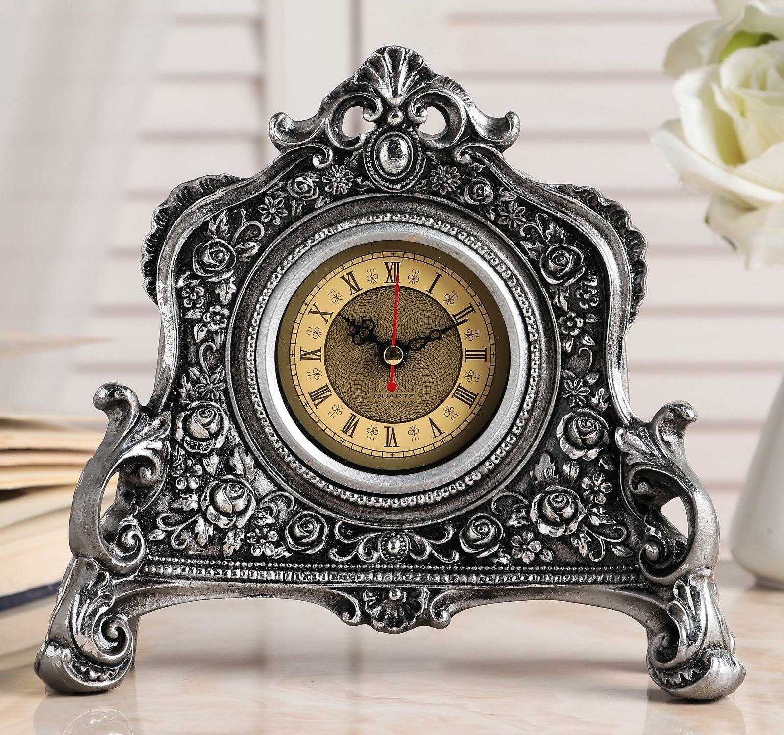 Часы настольные "Каминные", цвет серебряный, 21х19х6.5 см