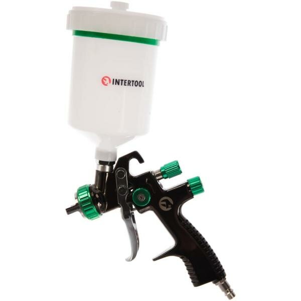 фото INTERTOOL Краскопульт пневматический LVLP GREEN , форсунка 1.3мм, бачок 600мл, 1.5бар PT-0132