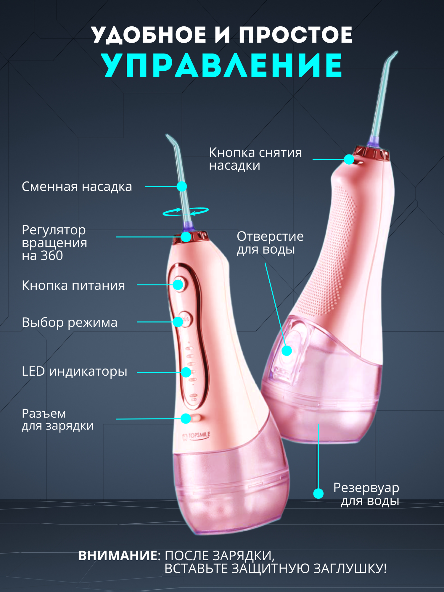 Картинки Портативный ирригатор для полости рта Ирригатор для чистки зубов на подарок +8 насадок в комплекте