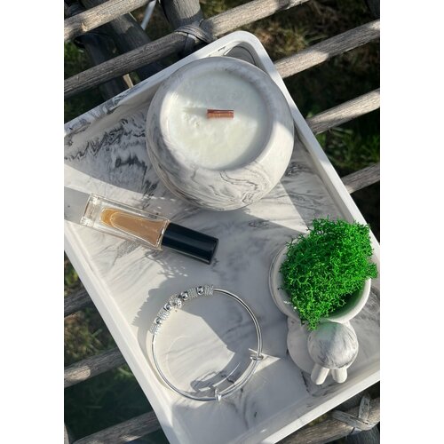 Подарочный набор, Свеча на подставки-подносе, Подсвечник в форме зайки, Декоративный Поднос 20/15/2 Ароматическая Свеча