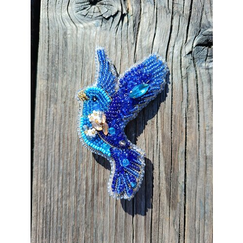 Брошь, золотой, синий