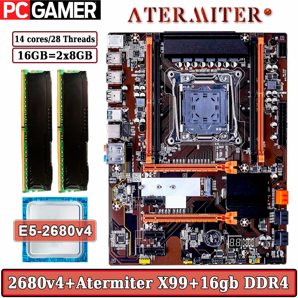 Комплект материнская плата Atermiter X99-Turbo + Xeon 2680V4 + 16GB DDR4 ECC REG 2x8GB