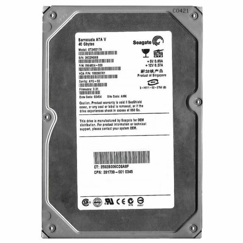 Жесткий диск Seagate ST340017A 40Gb 7200 IDE 3.5 HDD жесткий диск seagate st340824a 40gb 7200 ide 3 5 hdd