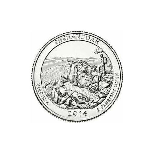 США, 25 центов, Национальный парк Шенандоа, 2014 г. 25 центов 13 й парк сша мэн национальный парк акадия двор p
