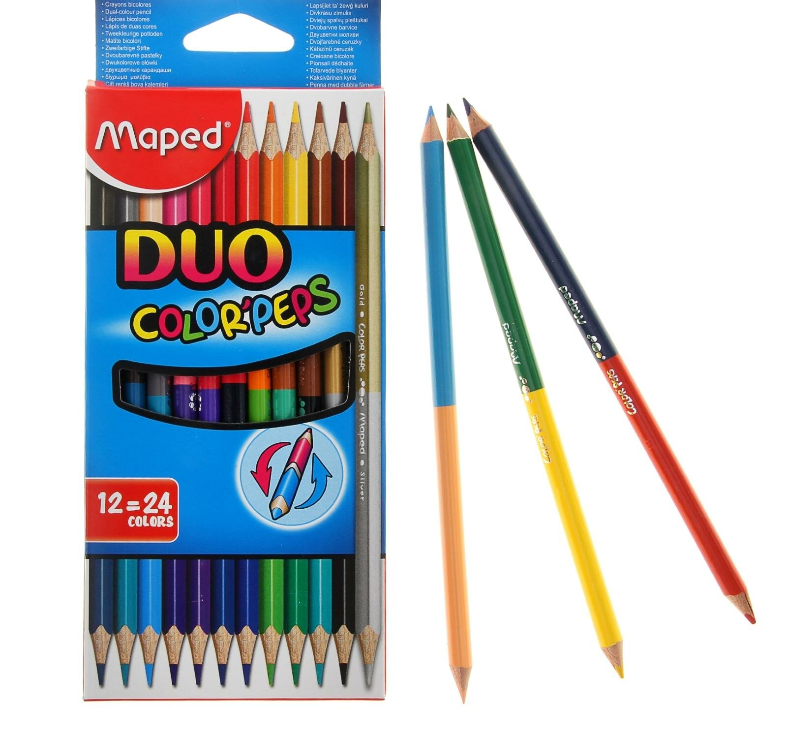 карандаши цветные Maped Color Pep's, двусторонние, треугольные, в картонном футляре, 24 цвета, 12 штук - фото №17