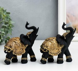 Сувенир полистоун "Чёрный слон в золотой богатой попоне" микс 14х6х12,6 см