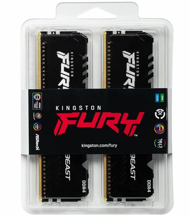 Оперативная память Kingston FURY Beast RGB 16 ГБ (8 ГБ x 2 шт.) DDR4 3600 МГц DIMM CL17 KF436C17BBAK2/16