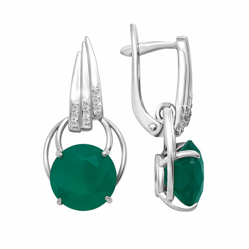 игра valorant sage косплей серьги зеленый кристалл серьги для женщин ювелирные изделия Серьги Яхонт, серебро, 925 проба, фианит, кристалл, зеленый, бесцветный