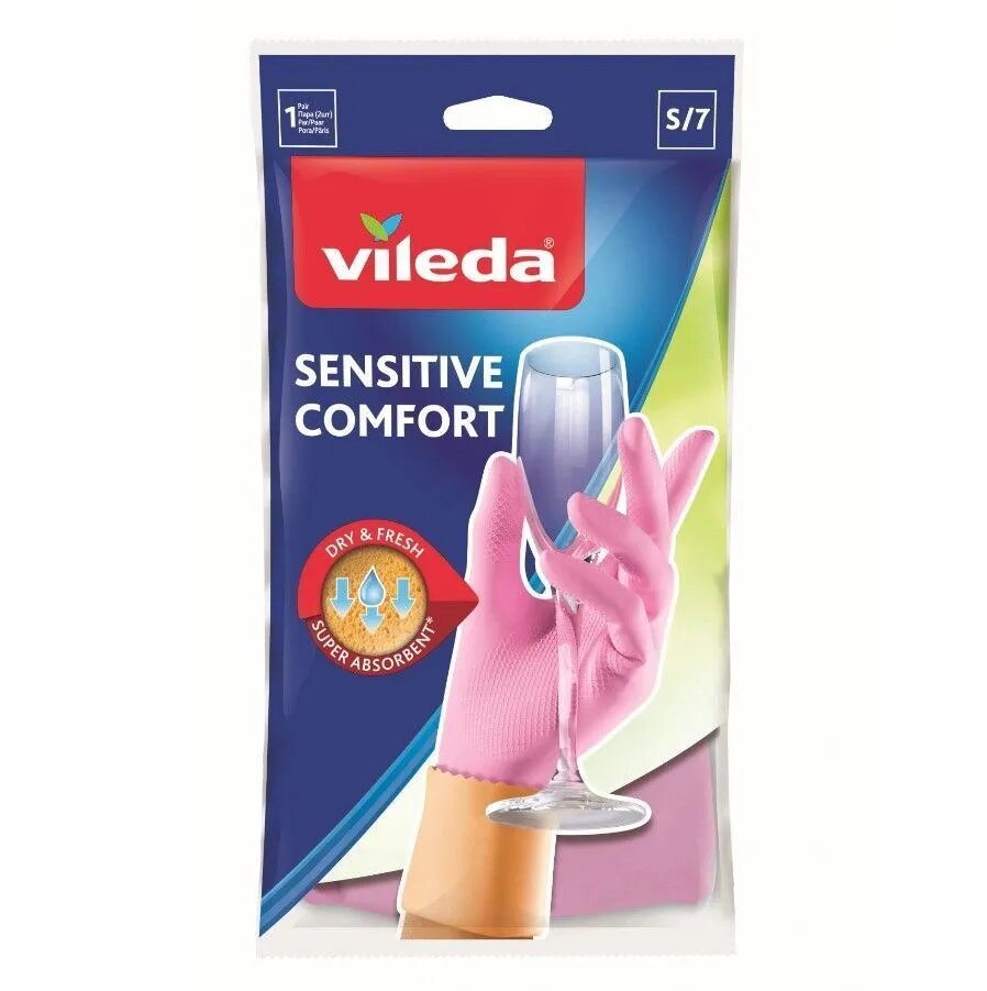 Перчатки Vileda Sensitive для деликатных работ, 1 пара, размер S, цвет светло-розовый