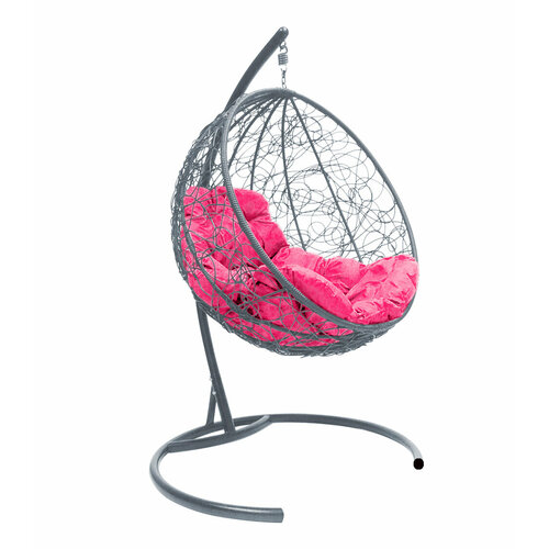 Подвесное кресло M-group круг с ротангом серое розовая подушка