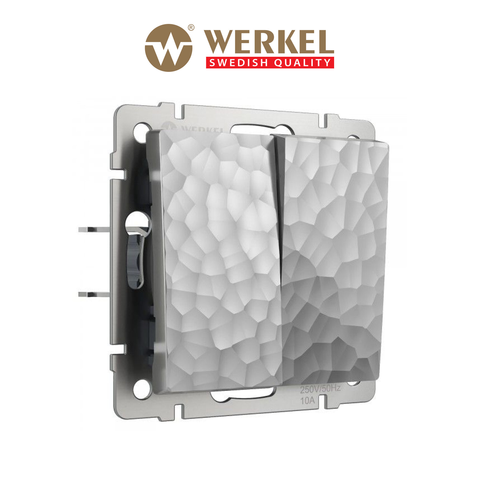 Выключатель двухклавишный Werkel Hammer серебряный W1220006 IP20