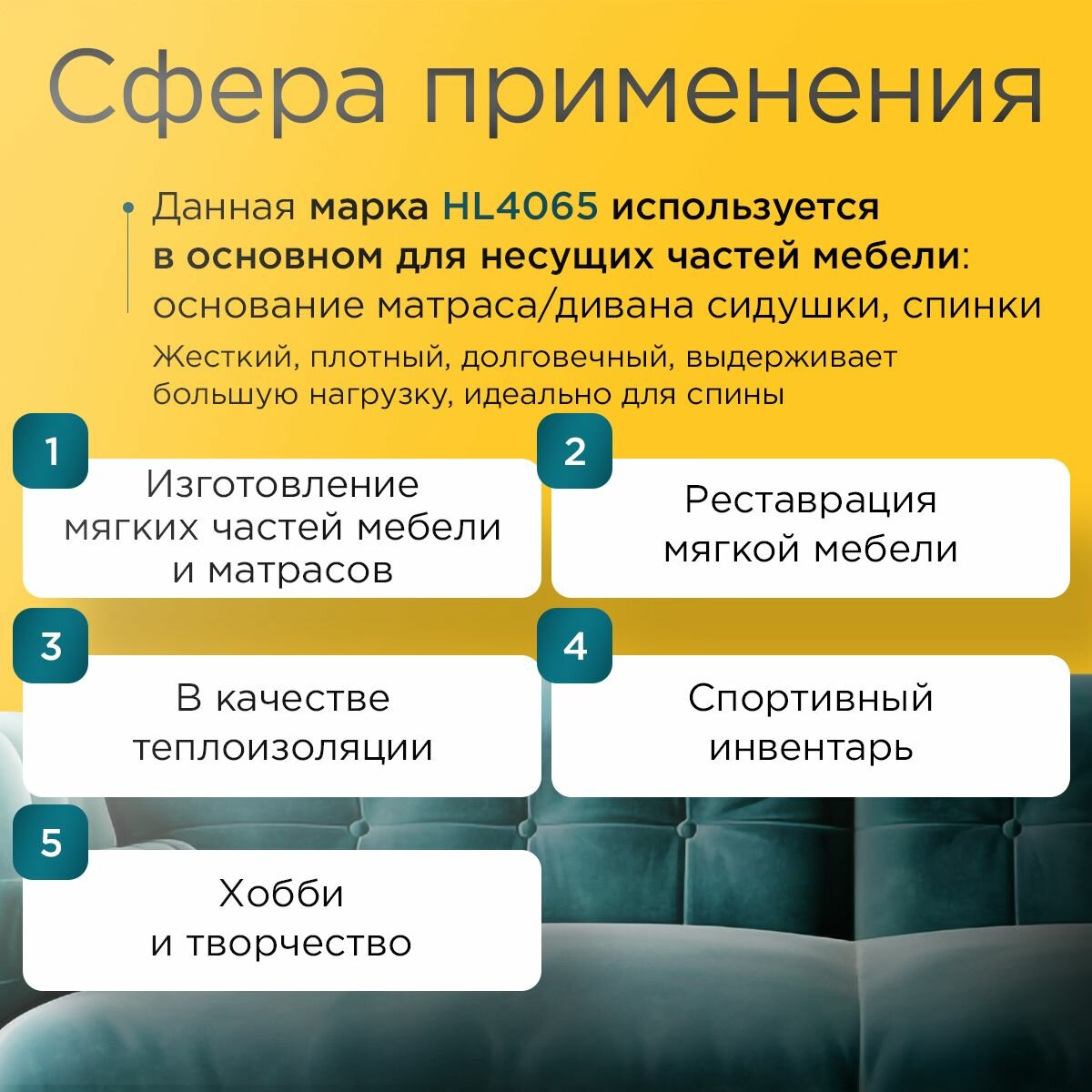 Поролон сверхжесткий мебельный HL 4065 1000х2000х50 мм (100х200х5 см ...