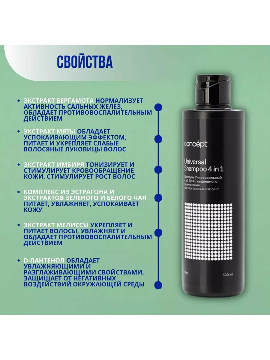 Шампунь Универсальный 4 в 1 для ежедневного применения Universal Shampoo (92602, 300 мл) Concept - фото №9