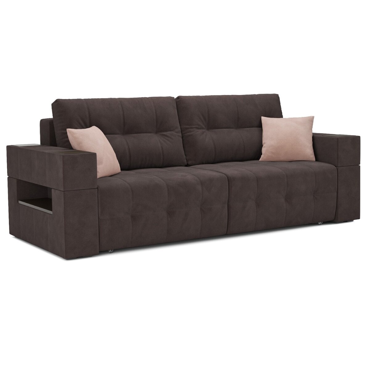 Диван Сток Диванов Мадрид Chocolate коричневый, механизм еврокнижка, с полочками в подлокотнике