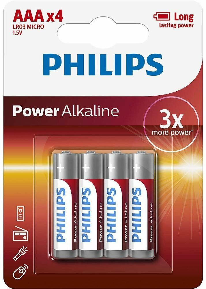 Батарейка Philips Power Alkaline (AAA, 4 шт.) (LR03P4B/51)