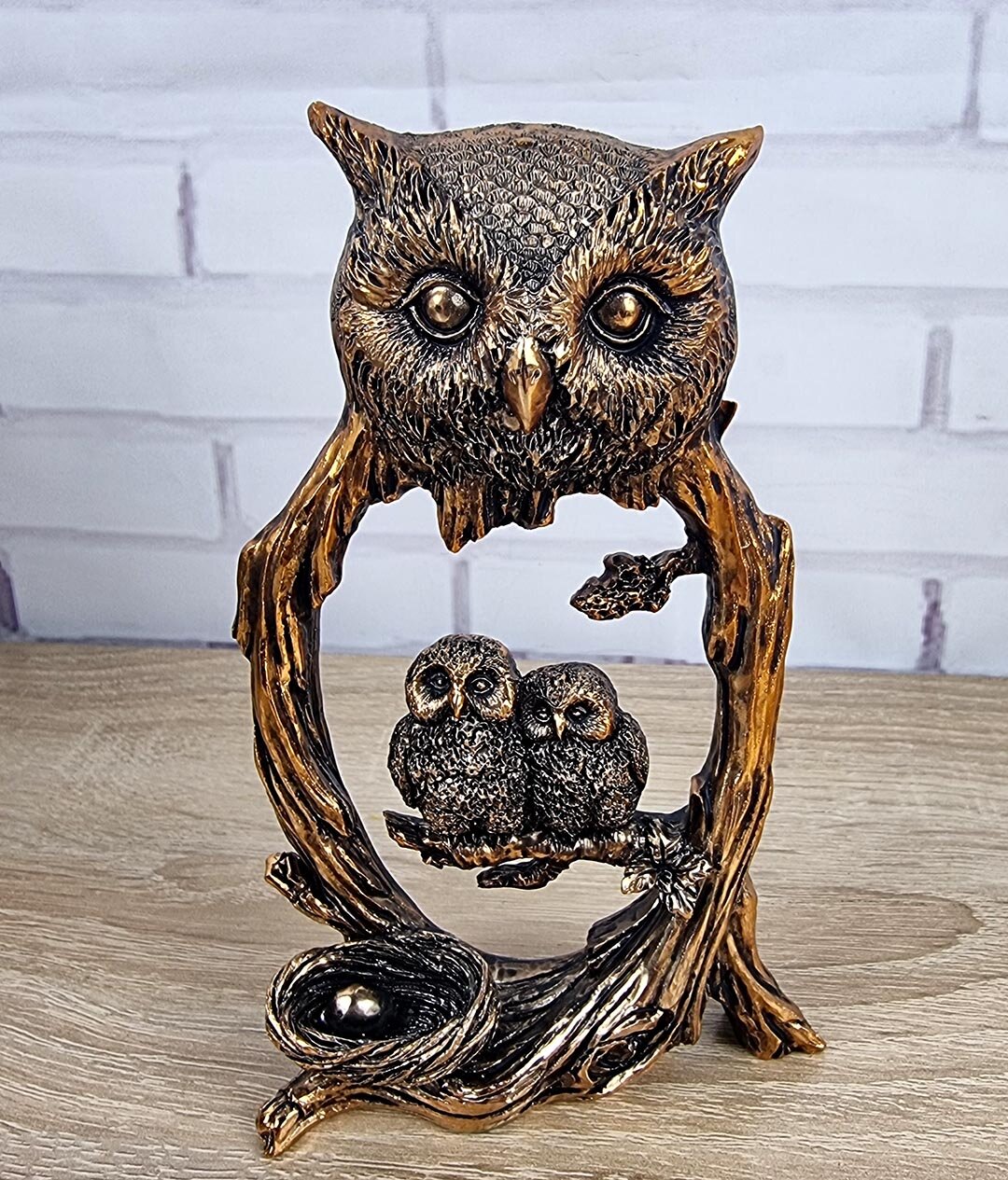 Статуэтка Сова, камень, металл 14х8см