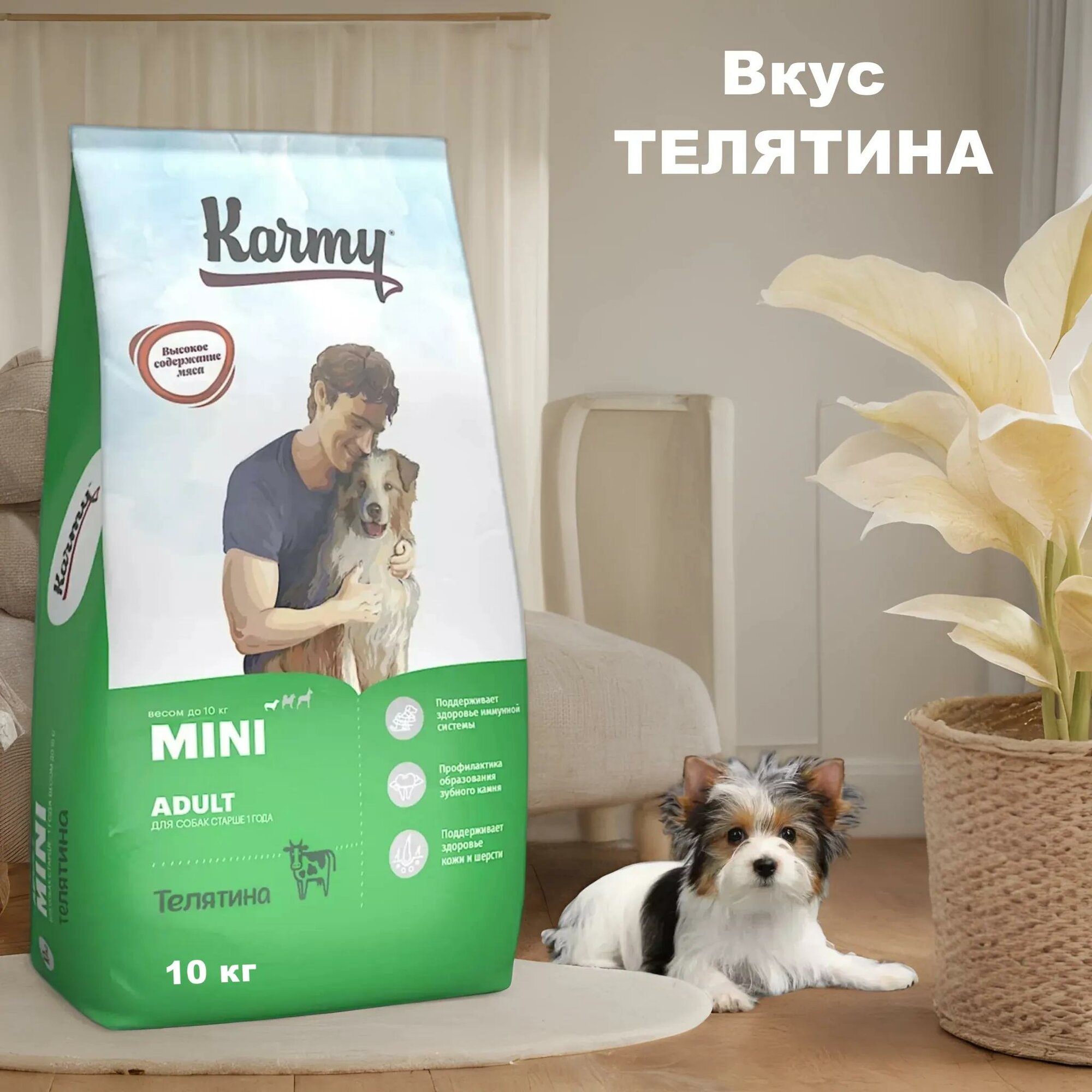 Корм сухой для взрослых собак мелких пород Karmy, телятина, 10 кг